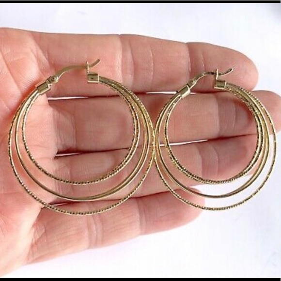 Jewelry - Gold Sterling Silver Hoop Statement Earrings Jewelry - Gold Sterling Silver Hoop Statement Earrings